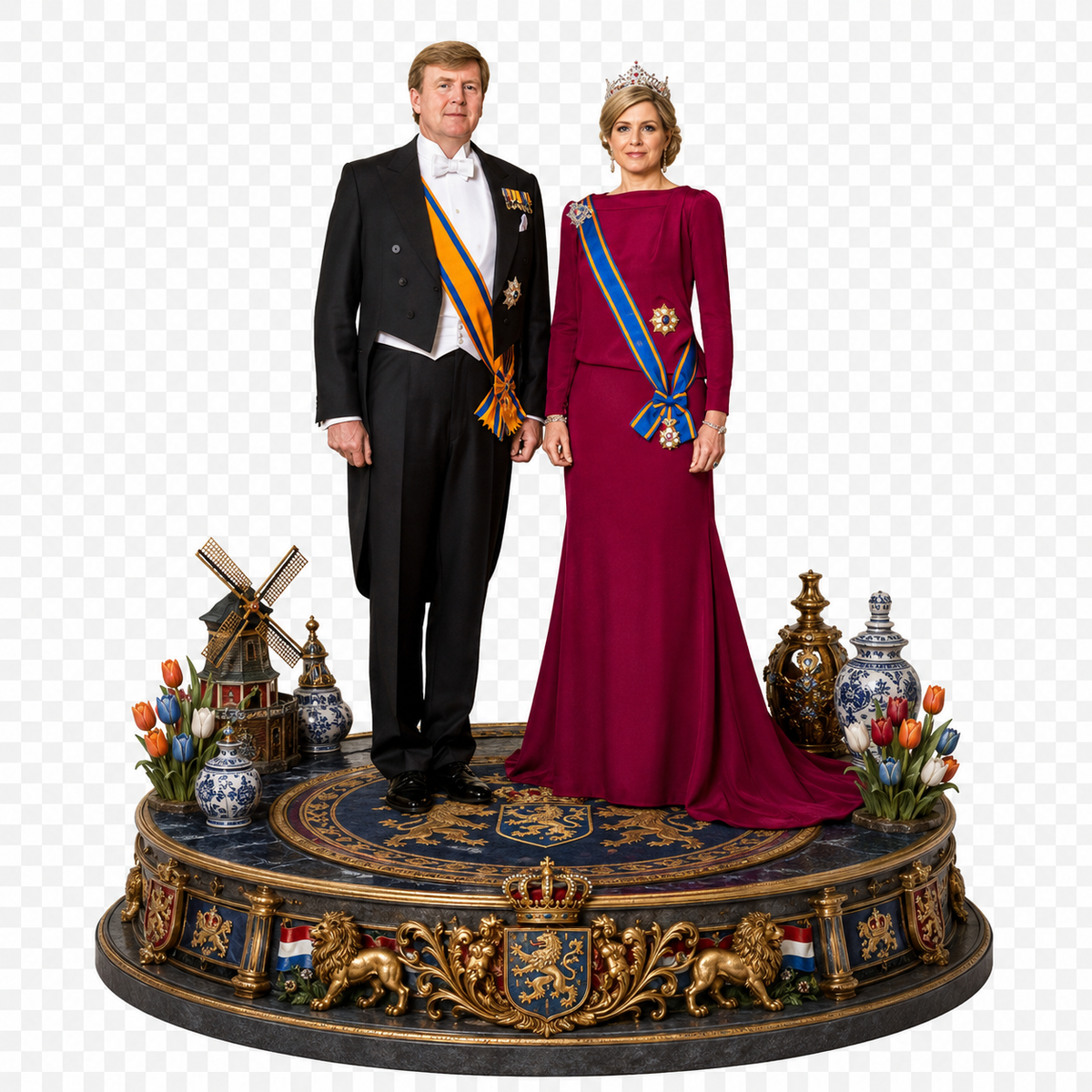 King Willem-Alexander & Queen Máxima 3D Hand Painted Figurine | Dutch Royal Couple | Netherlands Royal Family Statue