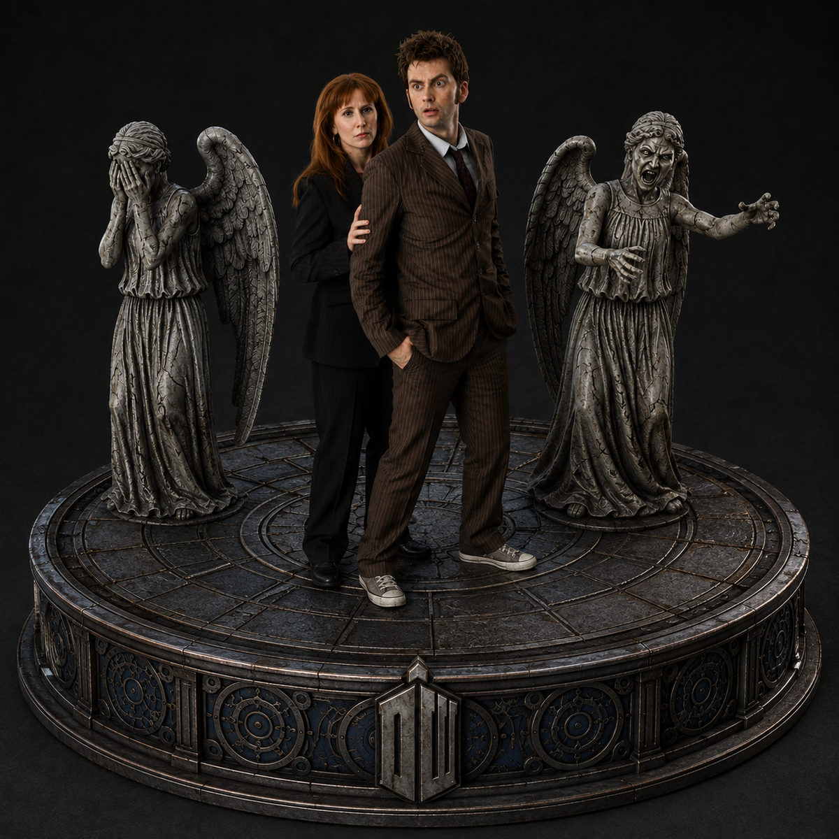 The Tenth Doctor & Donna 3D Hand Painted Weeping Angels Diorama – 20 cm