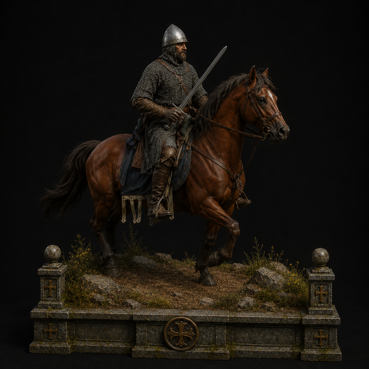 Brian FitzCount 3D Hand Painted Figurine | Medieval Knight on Horse
