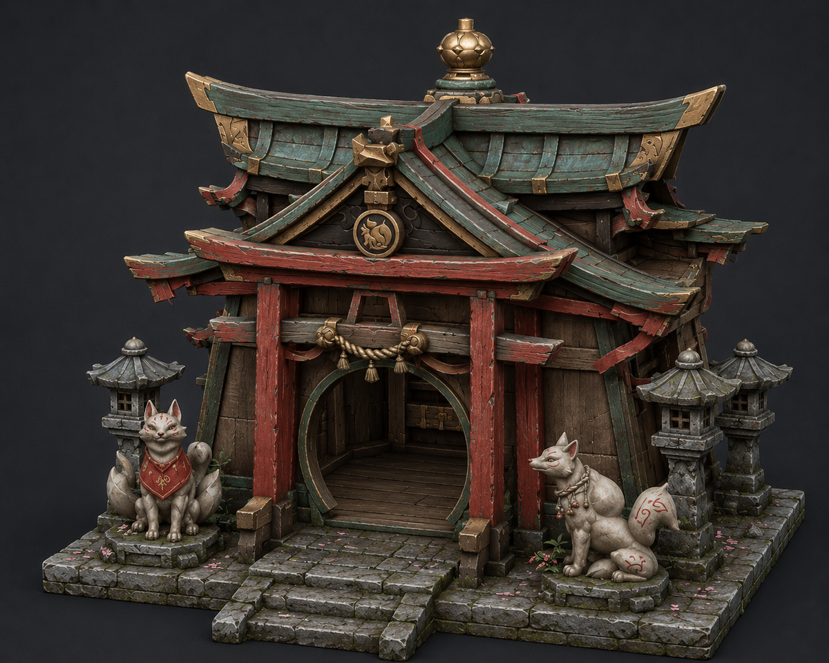 Japanese Hamster Temple 3D Hand Painted Shrine House – 20 cm