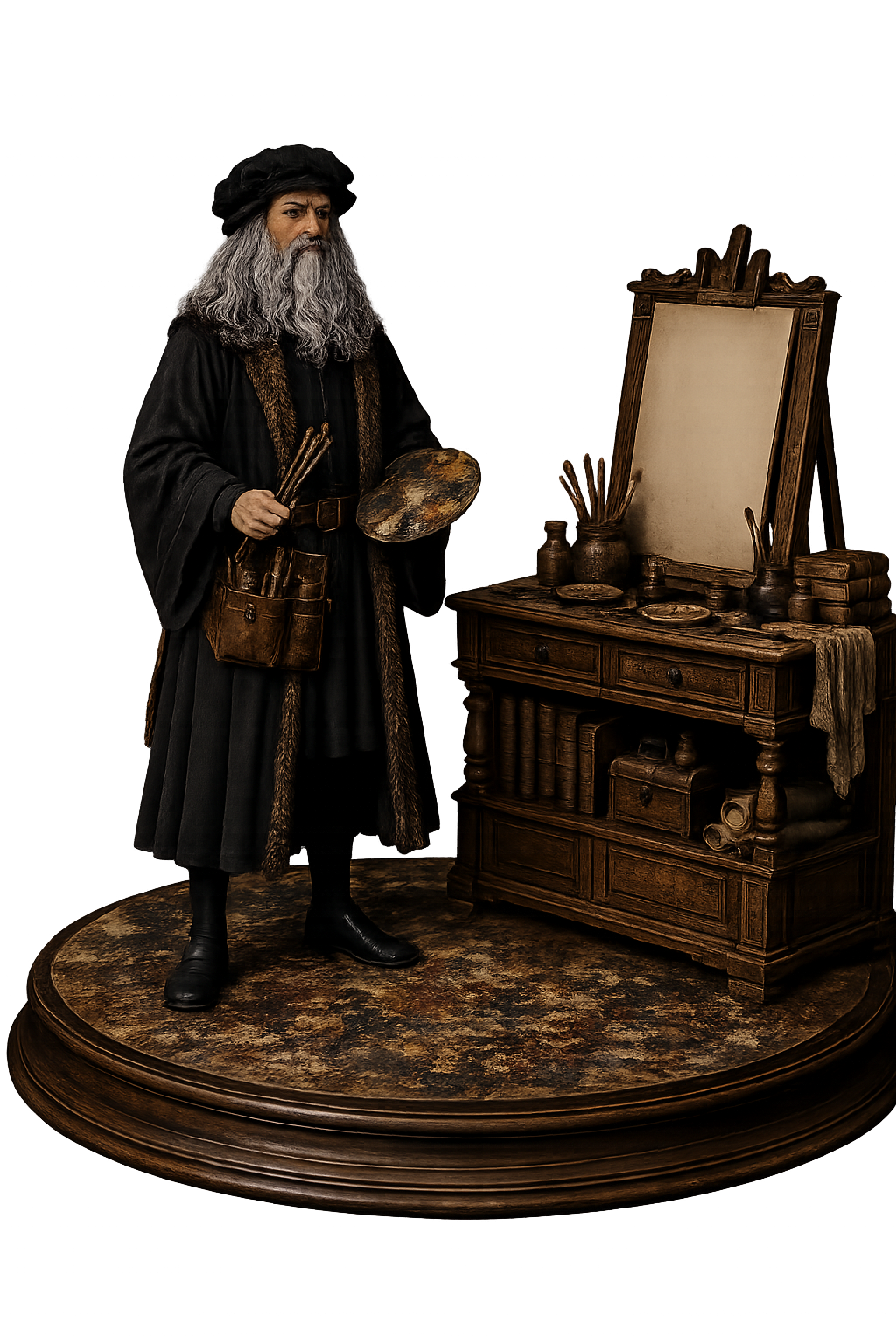 Leonardo da Vinci 3D Hand Painted Figurine | Renaissance Artist & Inventor | Art Studio Diorama