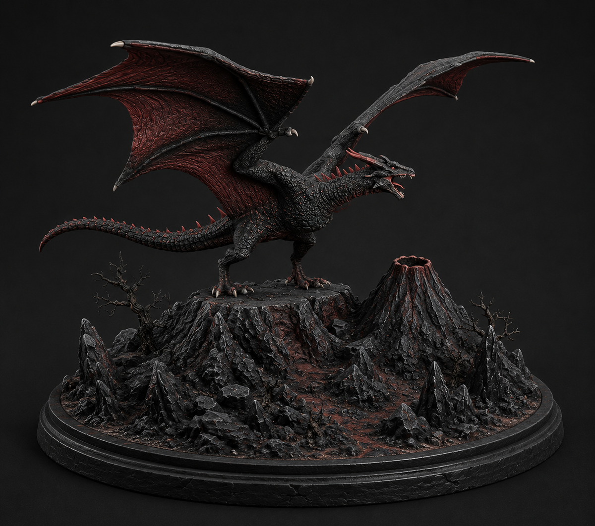 Wyvern Dragon 3D Hand-Painted Figurine – Volcanic Dark Fantasy Diorama 🐉🌋