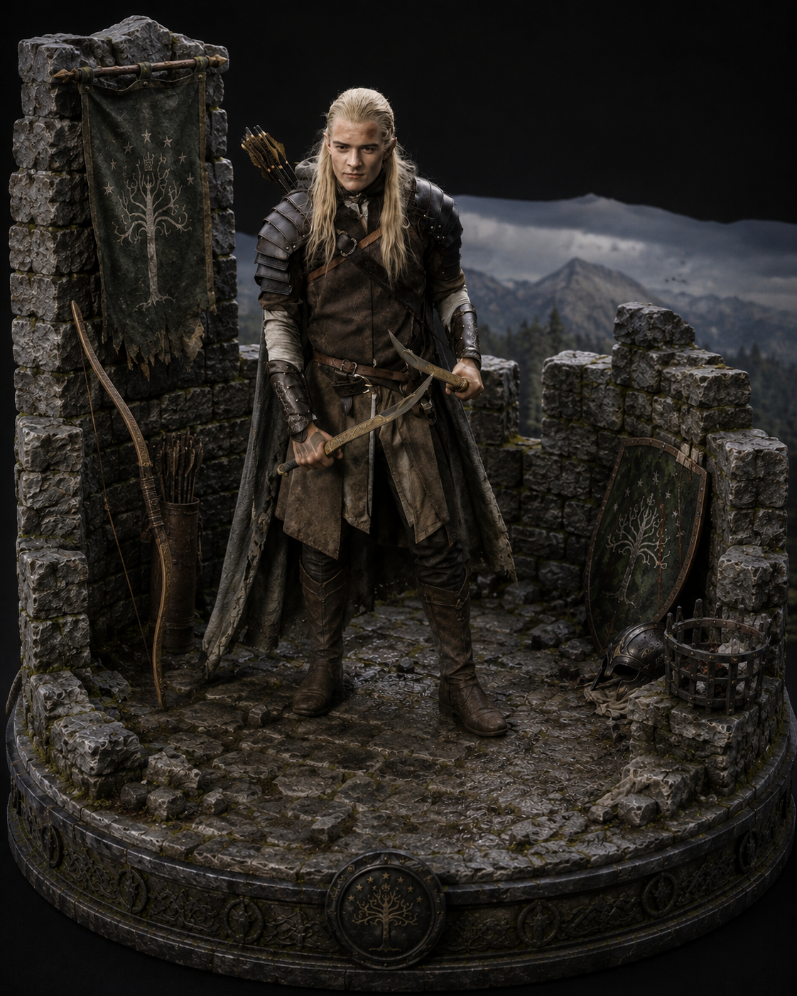 Legolas 3D Hand-Painted Figurine | Elven Archer Ruins Diorama