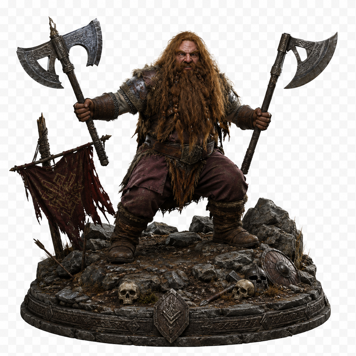 Gimli 3D Hand-Painted Figurine | Dwarven Warrior Battle Diorama