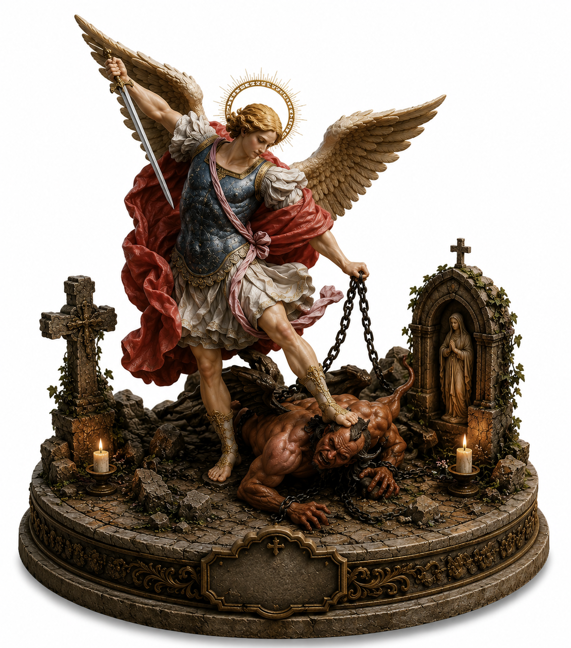 Saint Michael vs Lucifer 3D Hand Painted Statue – Archangel Battle Diorama – 20 cm