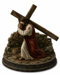 Jesus Carrying the Cross 3D Hand Painted Statue – Way of the Cross Christian Figurine – 20 cm