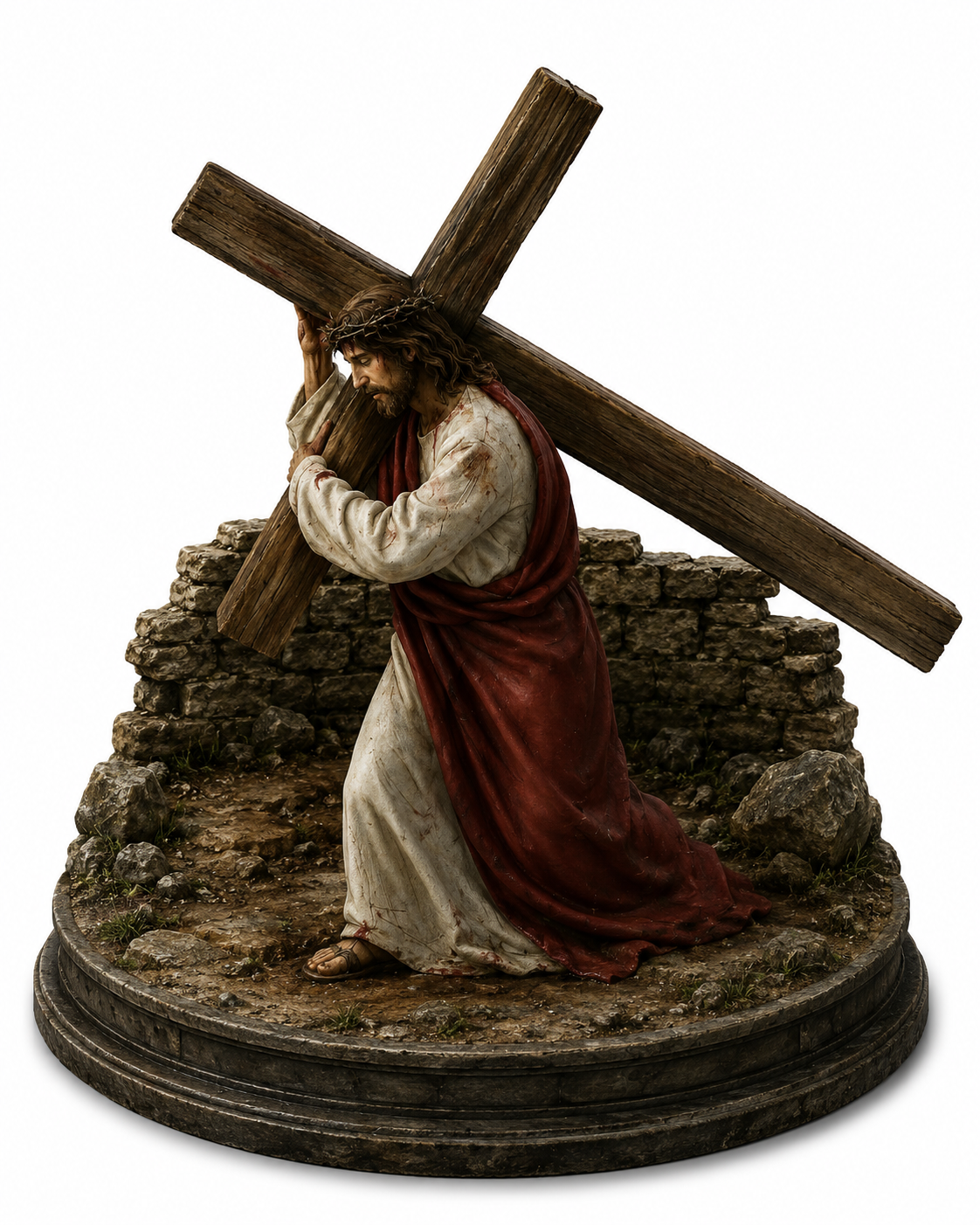 Jesus Carrying the Cross 3D Hand Painted Statue – Way of the Cross Christian Figurine – 20 cm