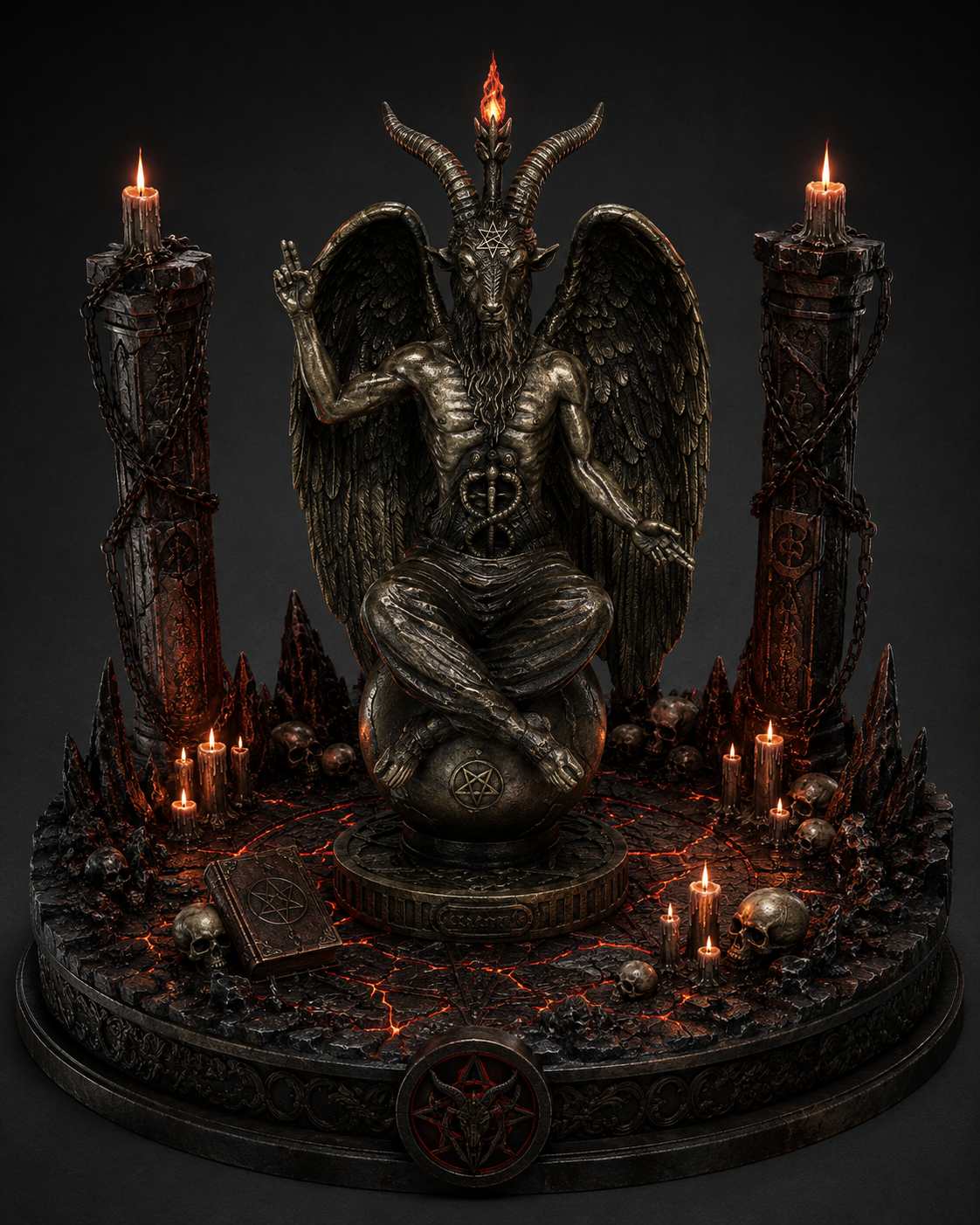 Baphomet 3D Hand Painted Occult Statue – Dark Gothic Demon Diorama – 20 cm