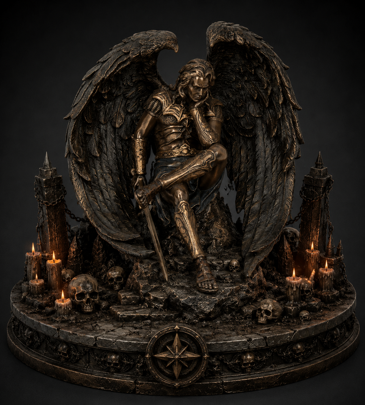 Winged Lucifer 3D Hand Painted Statue – Fallen Angel Gothic Diorama – 20 cm