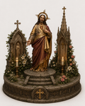 Sacred Heart of Jesus 3D Hand Painted Statue – Gothic Catholic Shrine Diorama – 20 cm