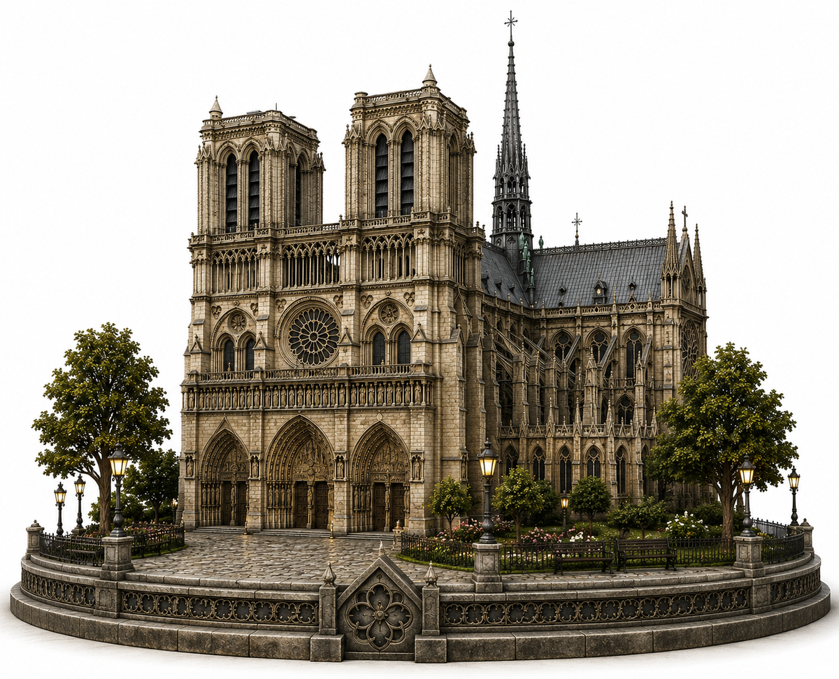 Notre-Dame de Paris 3D Hand-Painted Cathedral Model – Gothic Architectural Display ⛪🇫🇷
