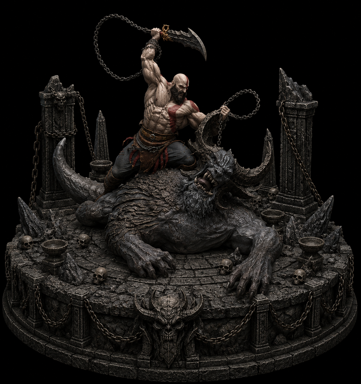 Kratos 3D Hand-Painted Figurine – God of War Battle Diorama ⚔️🔥