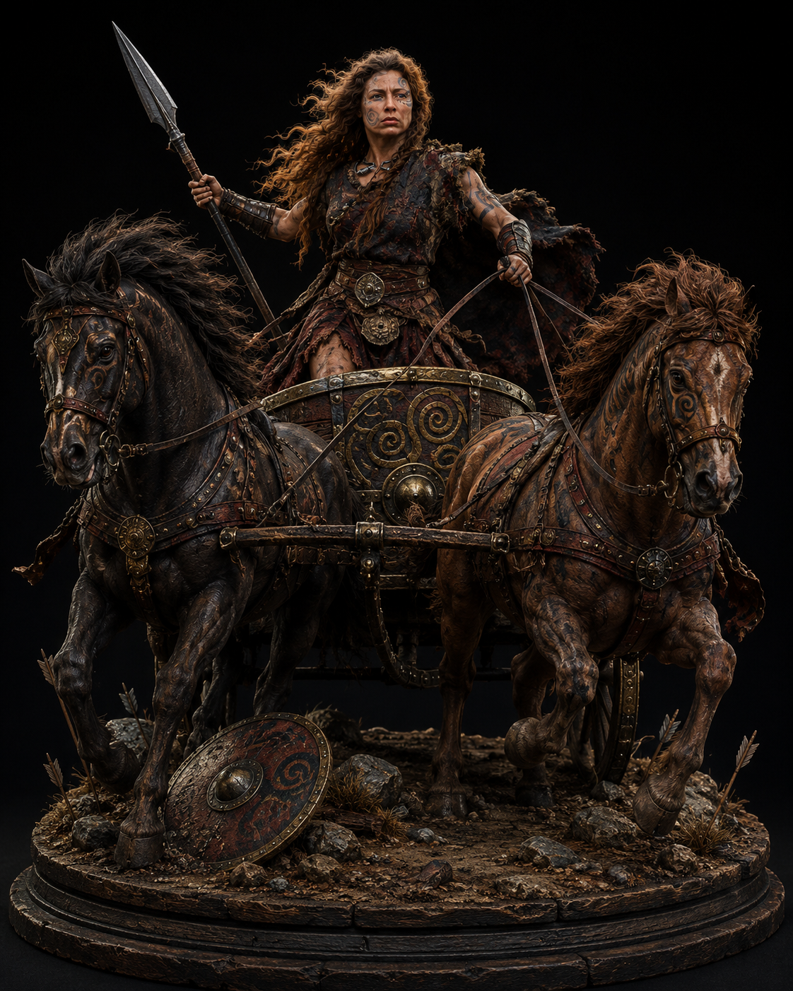 Boudica 3D Hand Painted Figurine | Celtic Warrior Queen & Iceni Chariot