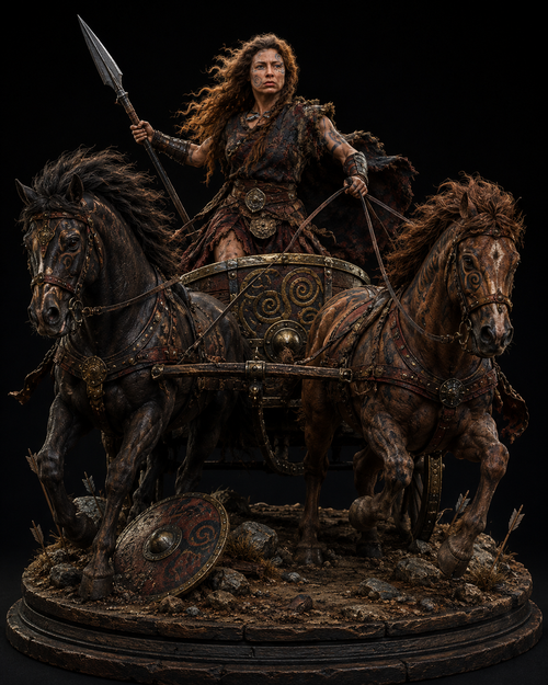 Boudica 3D Hand Painted Figurine | Celtic Warrior Queen & Iceni Chariot