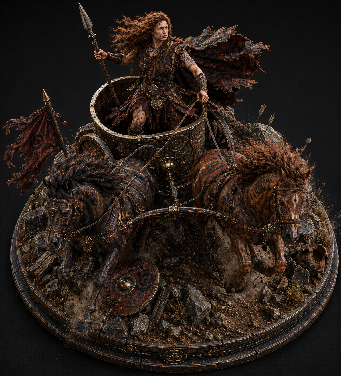 Boudica 3D Hand Painted Figurine | Celtic Warrior Queen & Iceni Chariot
