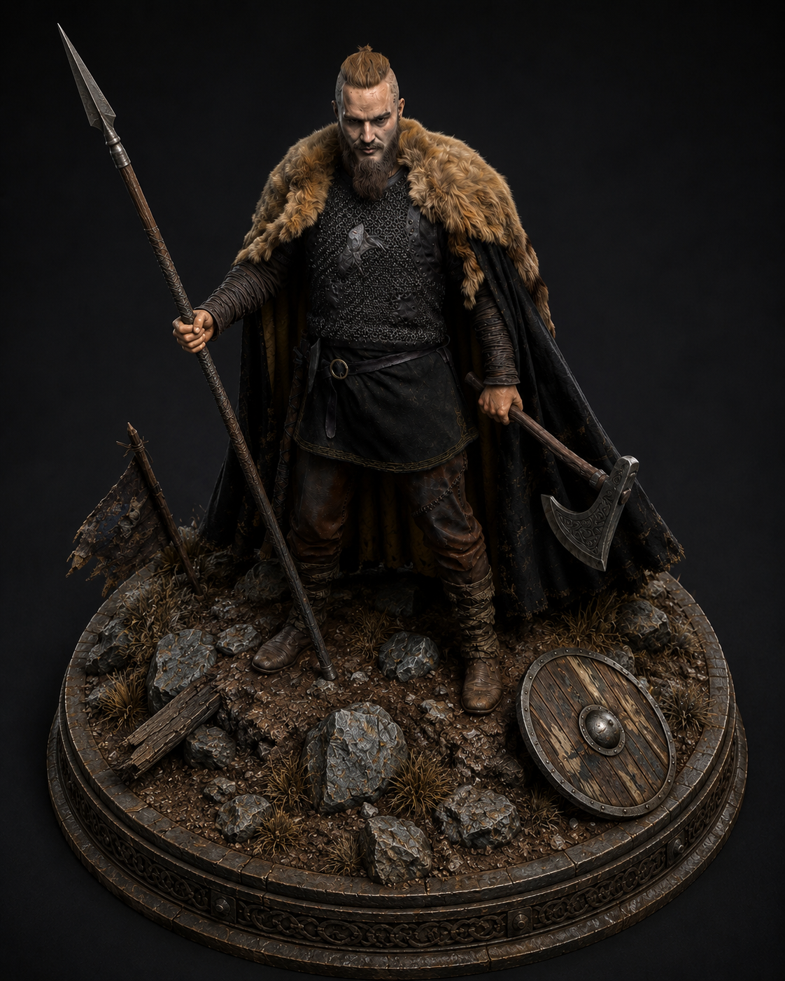 Ragnar Lothbrok 3D Hand Painted Figurine | Viking Warrior with Spear & Axe | Norse Viking Statue
