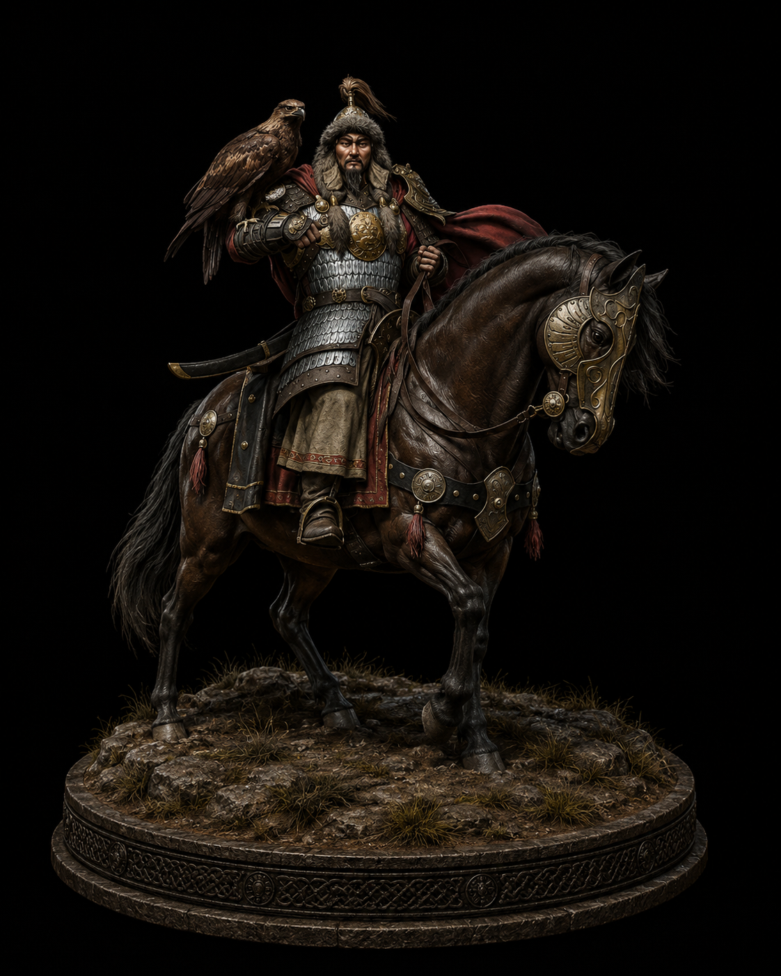 Genghis Khan 3D Hand Painted Figurine | Mongol Emperor on Horse Historical Statue