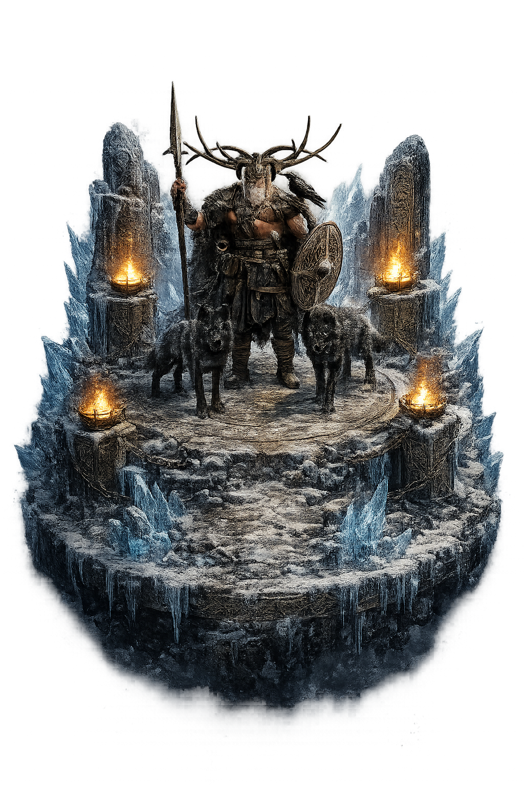 Odin with Wolves 3D Hand Painted Norse God Figurine – Viking Mythology – 20 cm