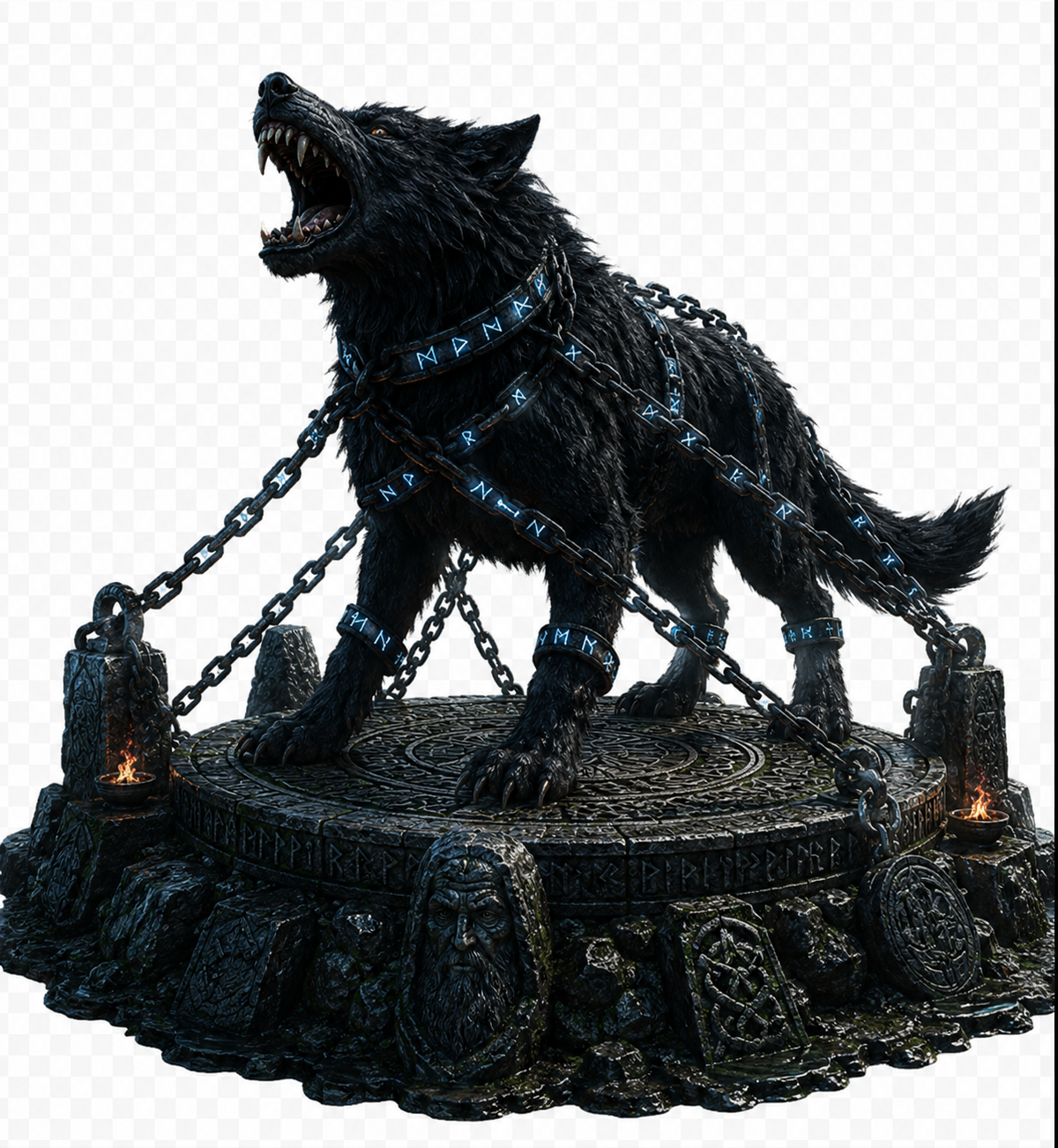 Fenrir 3D Hand Painted Norse Mythology Wolf Figurine – Chained Runic Display – 20 cm