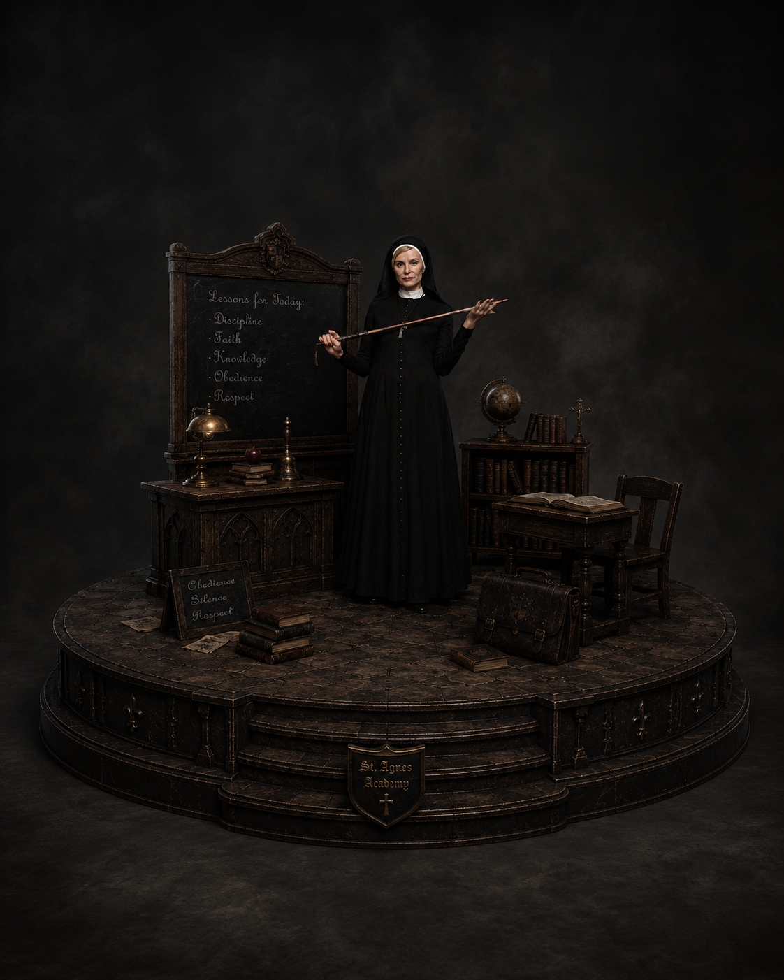 Sister Jude 3D Hand Painted Statue – AHS Asylum Inspired Diorama – 20 cm
