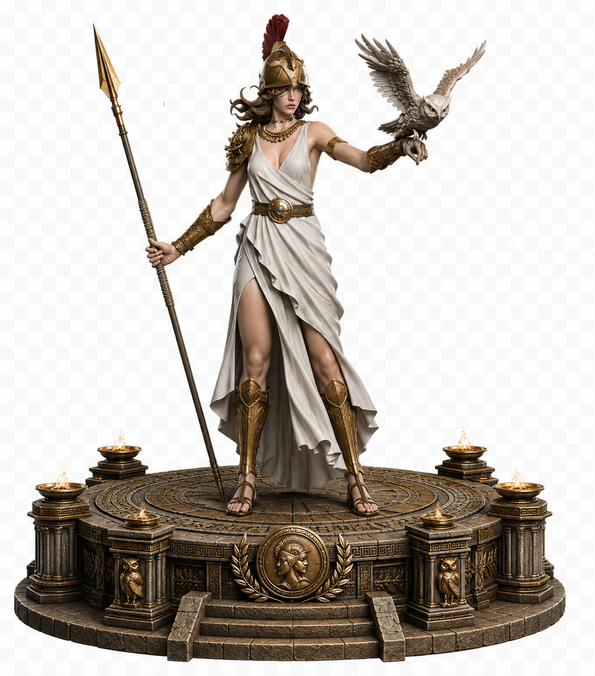 Athena 3D Hand Painted Greek Goddess of Wisdom Figurine – Owl & Spear – 20 cm