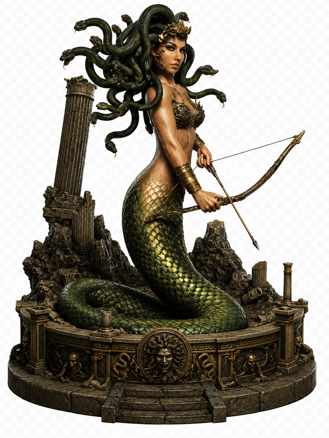 Medusa 3D Hand Painted Greek Mythology Figurine – Gorgon with Bow – 20 cm