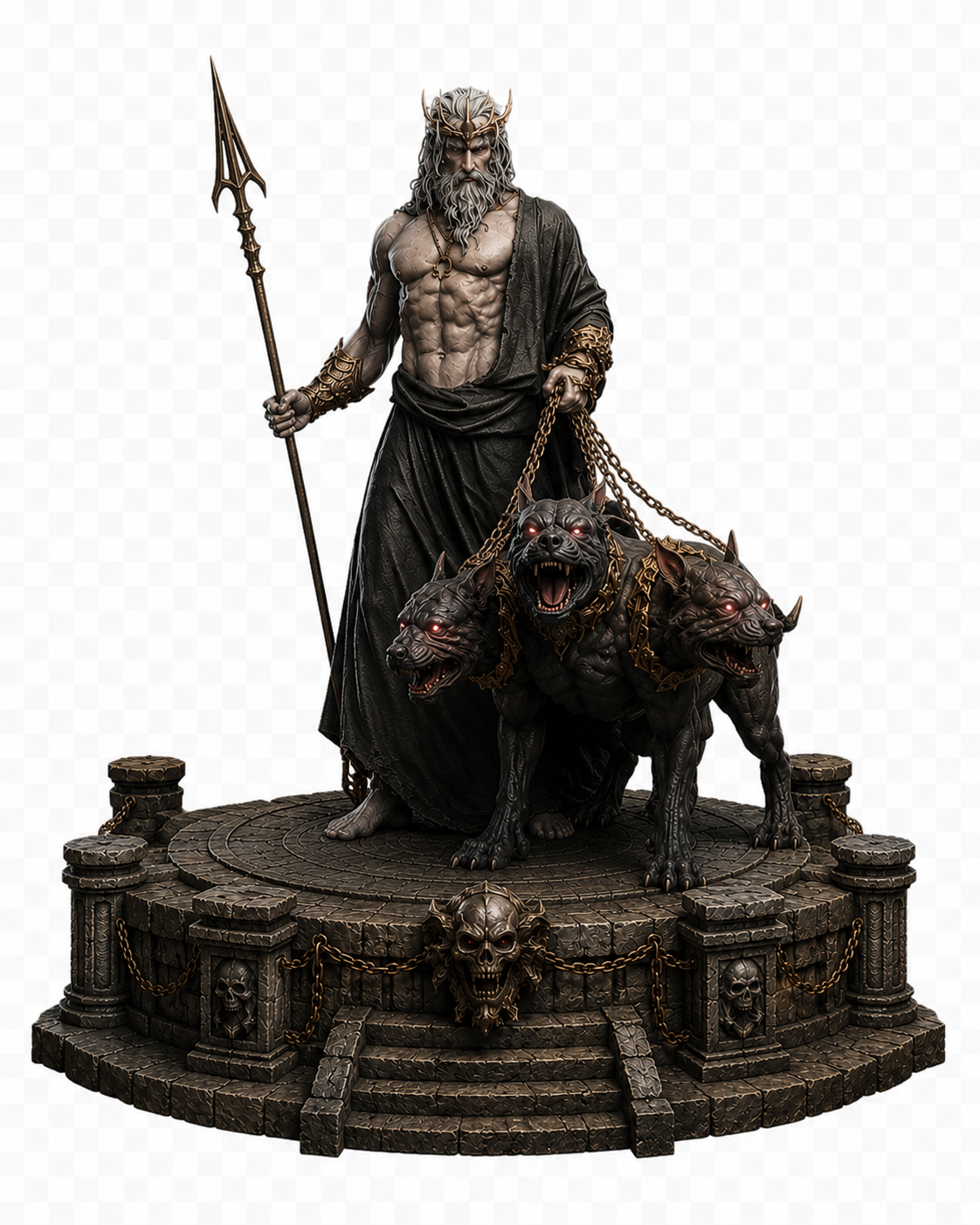 Hades 3D Hand Painted Greek God of the Underworld Figurine – Cerberus & Bident – 20 cm
