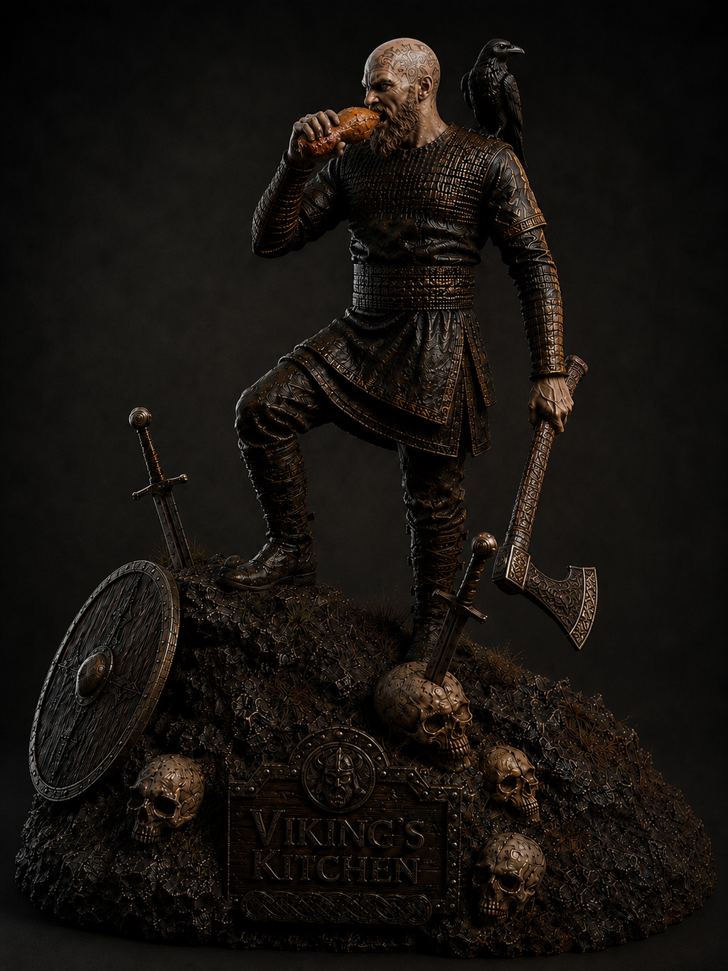 Ragnar Eating Chicken 3D Hand Painted Viking Figurine – Norse Warrior – 20 cm