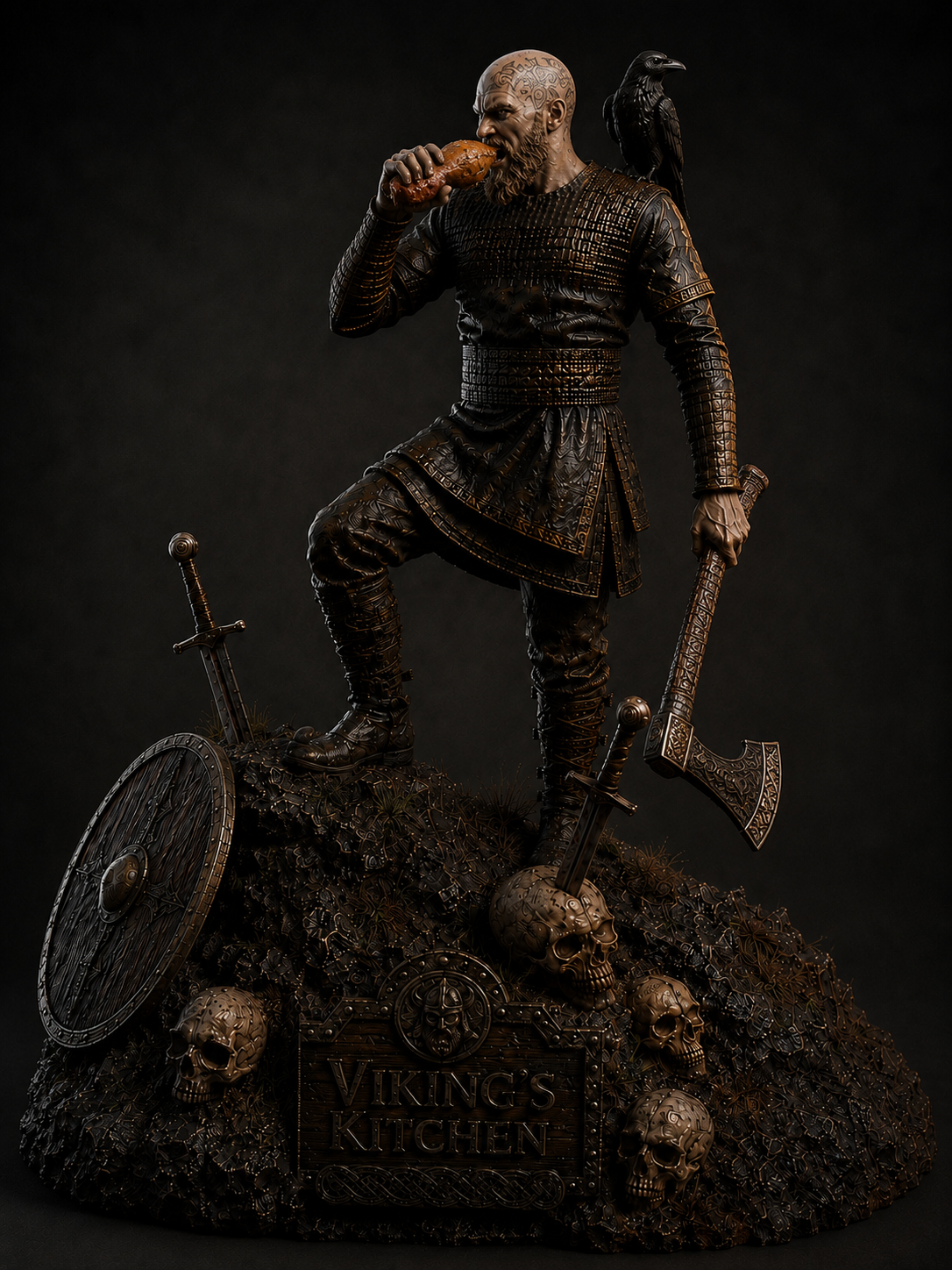 Ragnar Eating Chicken 3D Hand Painted Viking Figurine – Norse Warrior – 20 cm