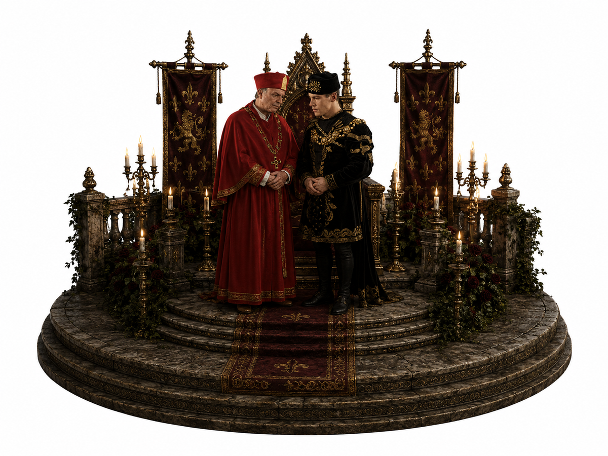 Cardinal Wolsey & King Henry VIII 3D Hand Painted Figurine | Tudor Court Historical Diorama | Royal Collectible