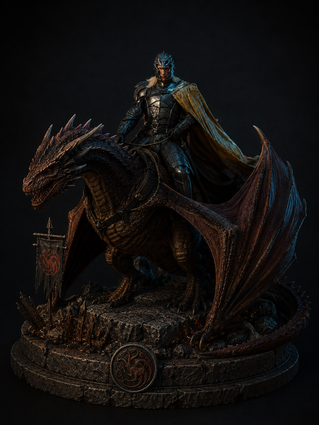 Daemon Targaryen & Caraxes 3D Hand Painted House of the Dragon Diorama – 20 cm