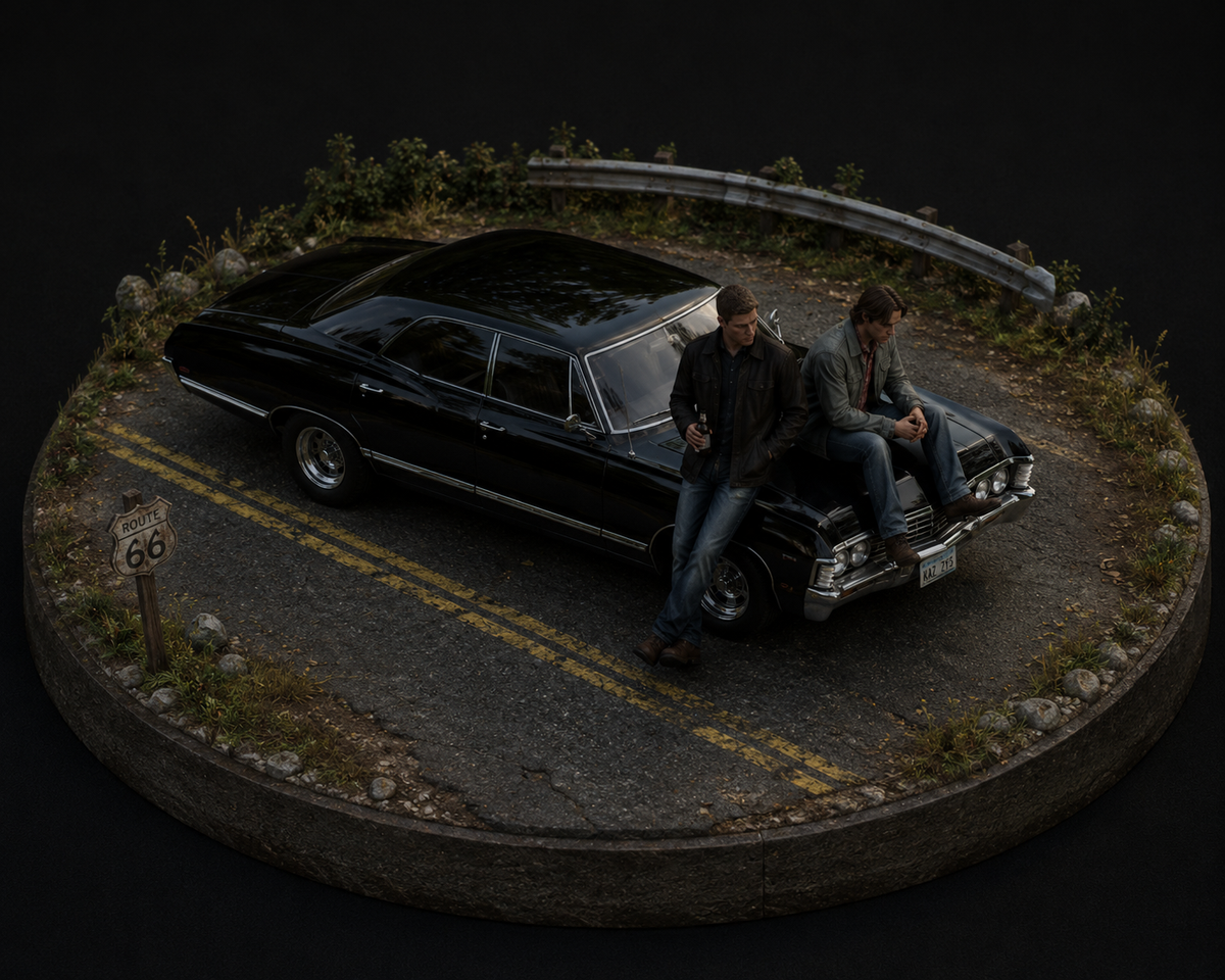 Sam & Dean 3D Hand Painted Figurines with Impala | Supernatural Road Diorama