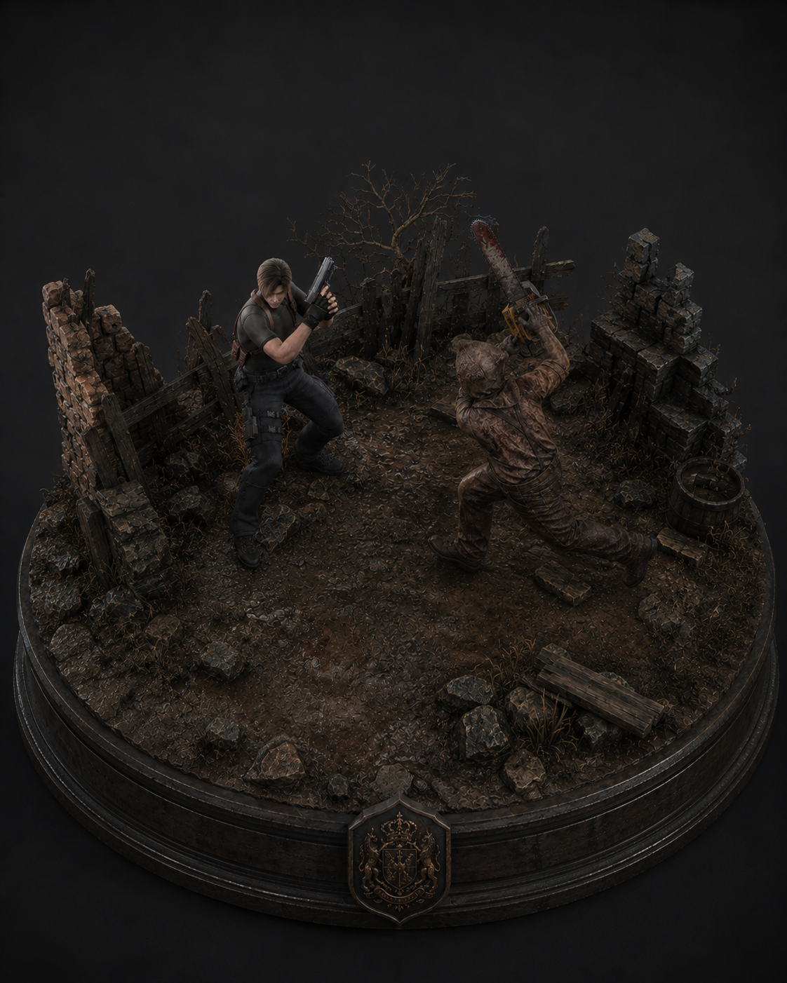 Leon vs Chainsaw Villager 3D Hand-Painted Diorama – Resident Evil Inspired