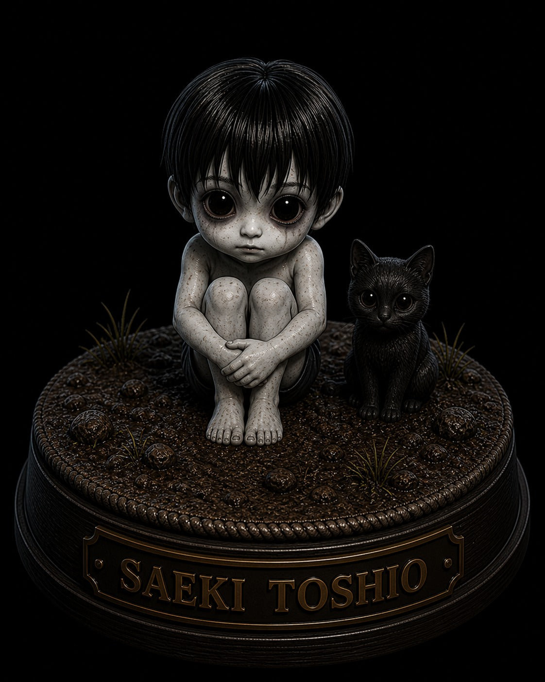 Saeki Toshio 3D Hand-Painted Figurine | Japanese Horror Cat Diorama