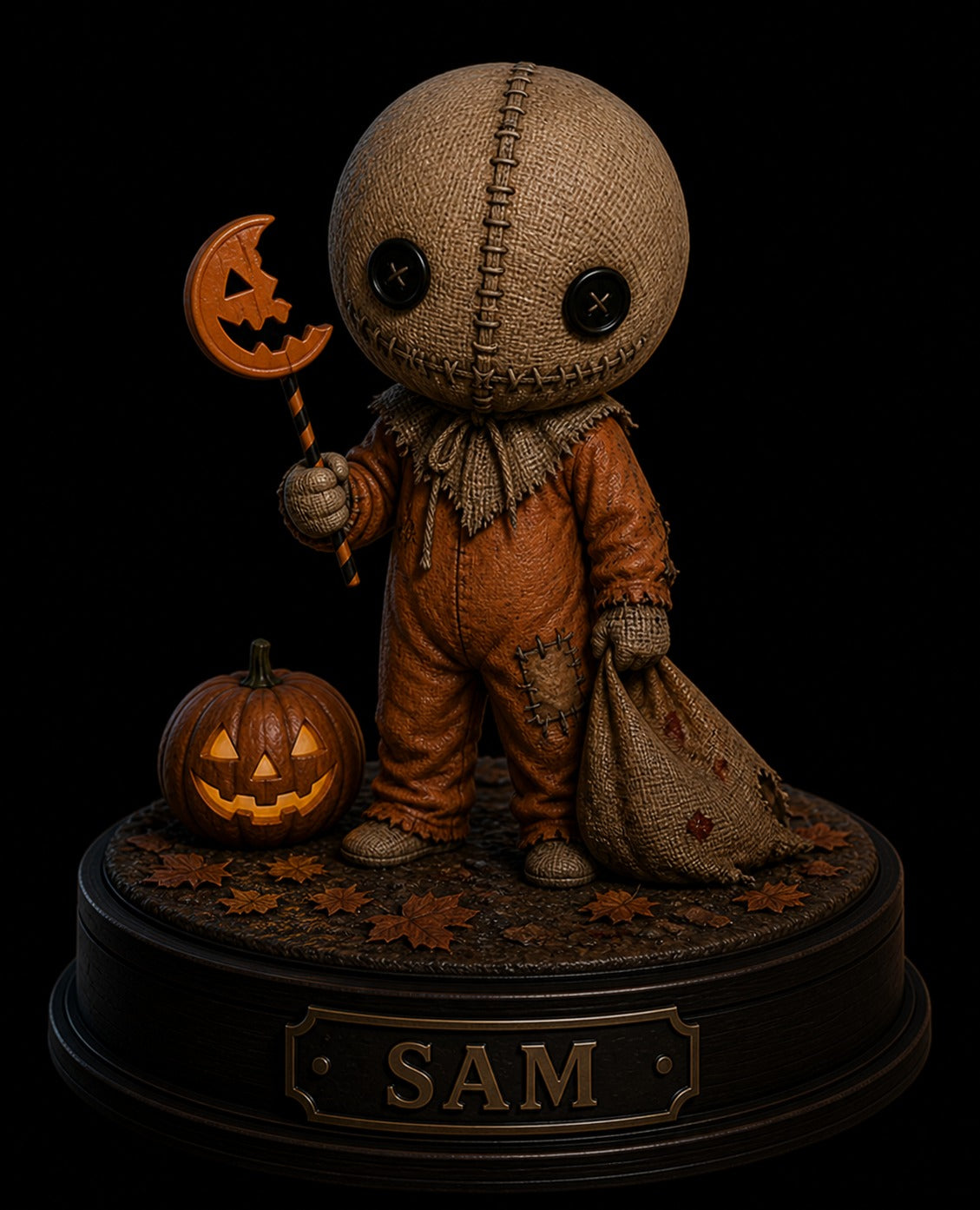 Sam Trick ’r Treat 3D Hand-Painted Figurine | Halloween Horror Pumpkin Diorama