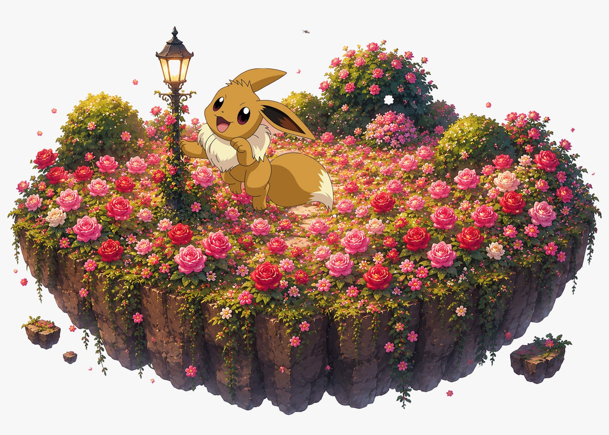 Eevee Rose Garden – Hand-Painted 3D Collectible Diorama 🌹✨