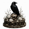 Raven & Skull 3D Hand Painted Figurine | White Rose Gothic Cemetery Statue
