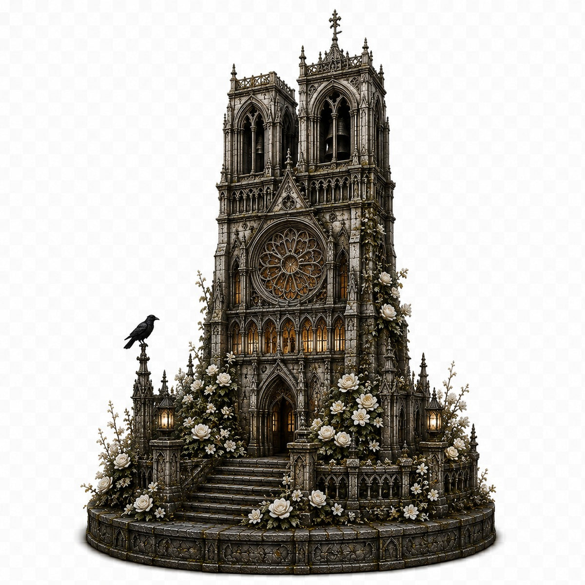 Gothic Cathedral 3D Hand Painted Model | Medieval Church & Raven Diorama