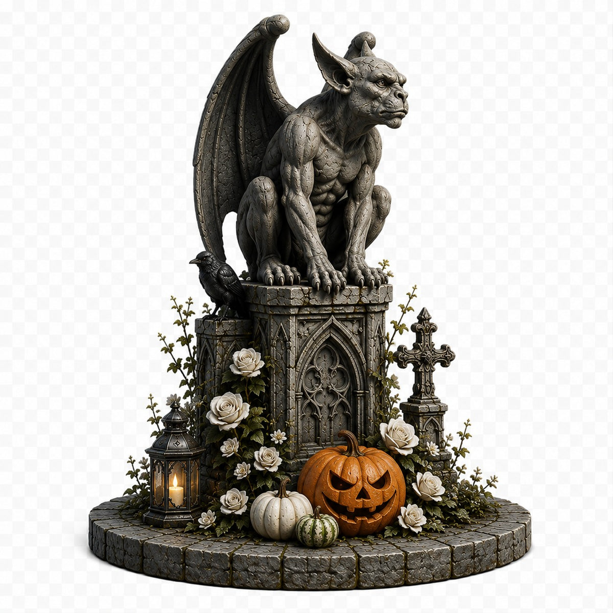 Gothic Gargoyle Cemetery 3D Hand Painted Figurine | Halloween Graveyard Statue