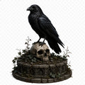 Raven on Skull 3D Hand Painted Figurine | Gothic Cemetery Crow Statue