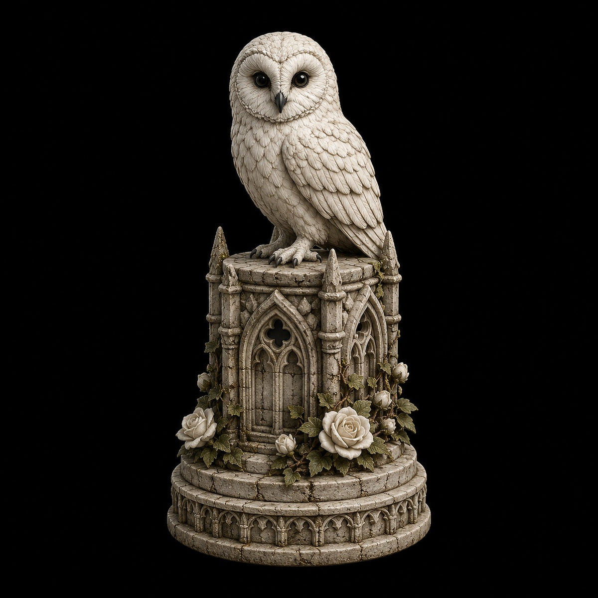 White Owl Gothic Cathedral 3D Hand Painted Figurine | Cemetery Owl Statue