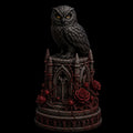 Black Owl Gothic Tower 3D Hand Painted Figurine | Dark Fantasy Owl Statue