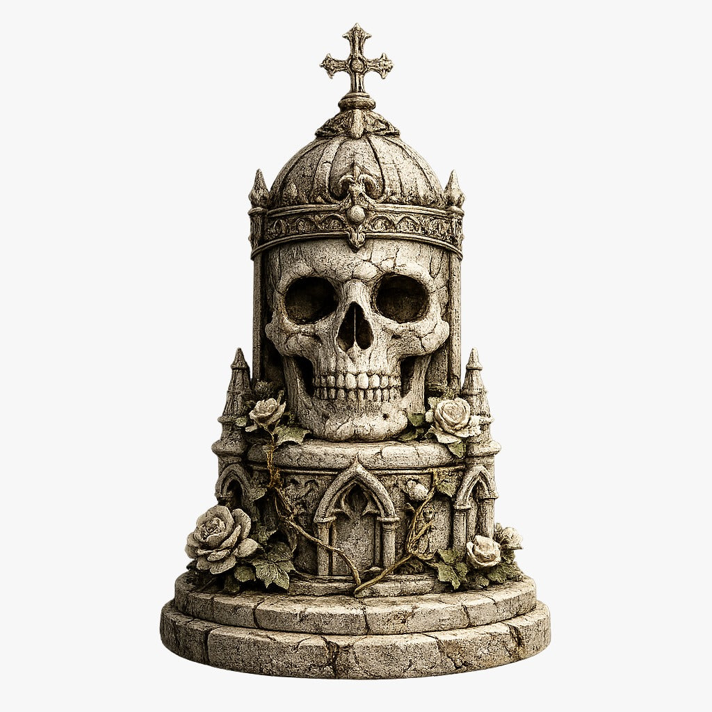Gothic Skull Reliquary 3D Hand Painted Figurine | Cathedral Cemetery Statue