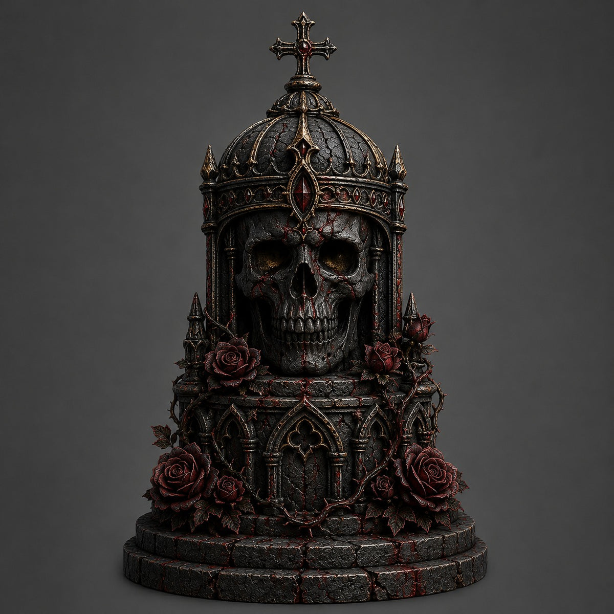 Gothic Skull Reliquary 3D Hand Painted Figurine | Vampire Cathedral Skull Statue