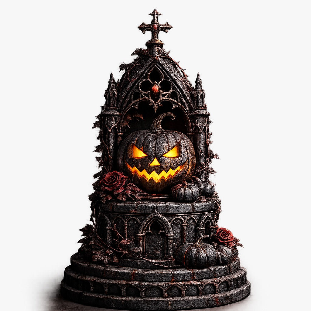 Gothic Jack-O’-Lantern Cathedral 3D Hand Painted Figurine | Halloween Pumpkin Shrine