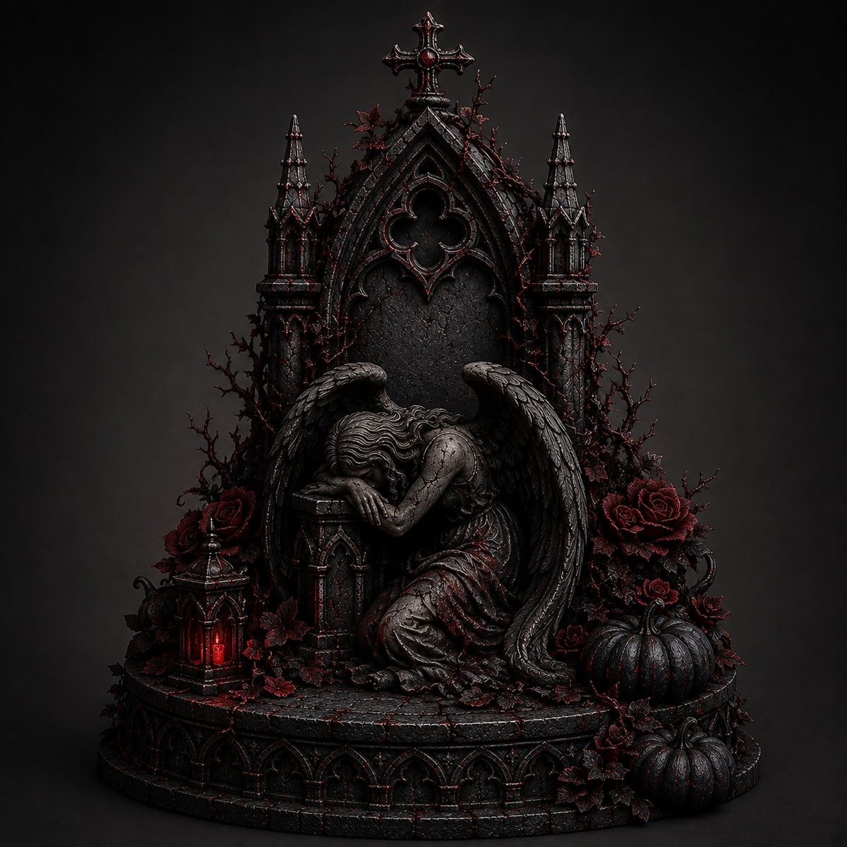 Weeping Gothic Angel 3D Hand Painted Figurine | Dark Cemetery Angel Statue