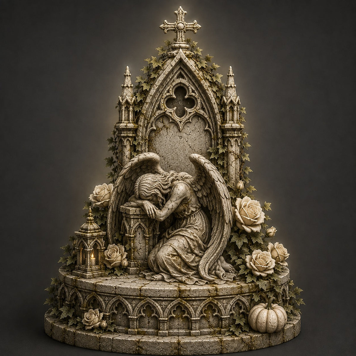 Mourning Angel Gothic Memorial 3D Hand Painted Figurine | Cemetery Angel Statue