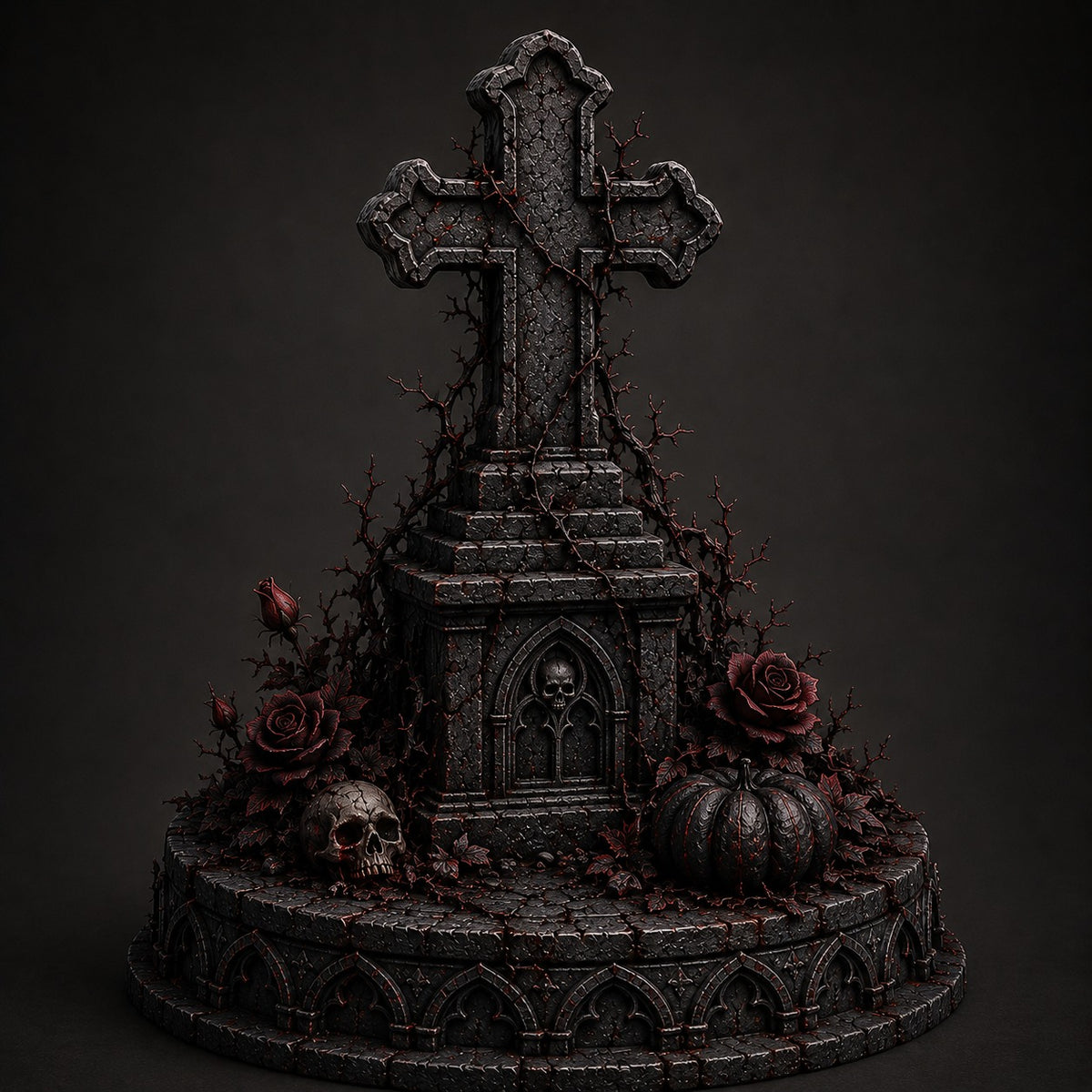 Gothic Cross 3D Hand Painted Display | Dark Cemetery Monument | Vampire Horror Decor