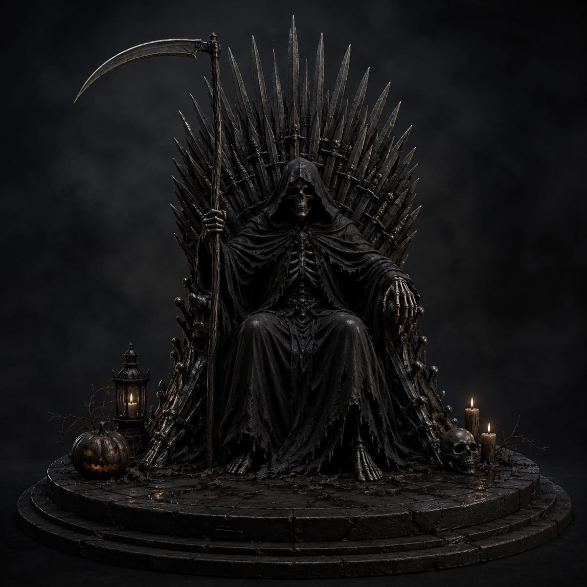 Grim Reaper 3D Hand Painted Iron Throne Diorama – 20 cm