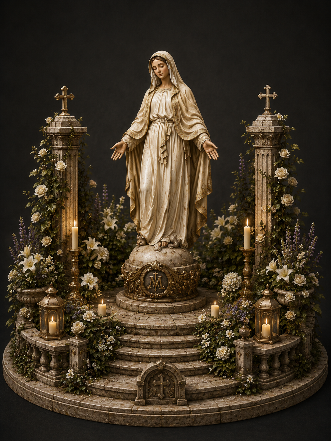 Virgin Mary 3D Hand Painted Statue – Marian Garden Shrine Diorama – 20 cm